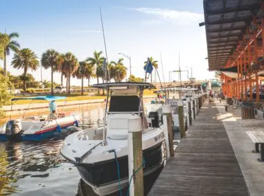 many boats tied up to a dock