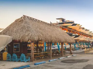 boats stored on racks outside the water
