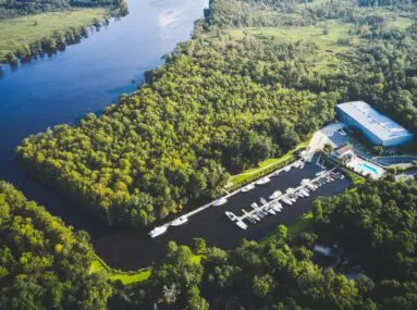 aerial view of safe harbor reserve harbor on a sunny day