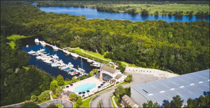 aerial view of safe harbor reserve harbor on a sunny day