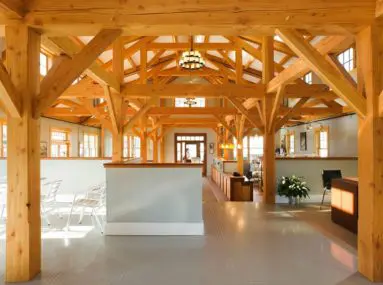room with wood beams