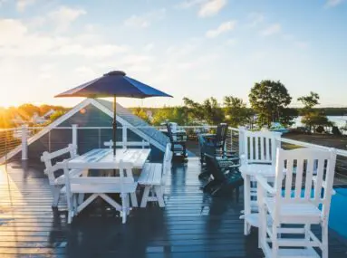 white chairs and white picnic bench
