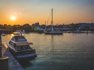 safe harbor rockland at sunset