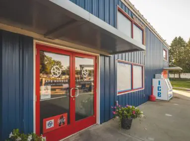 front red doors to marina store