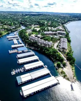aerial view of lake travis and austin