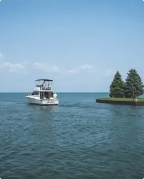 boat on water with small island