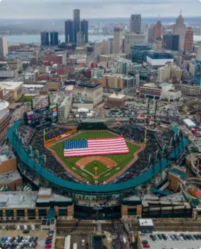 aerial view of baseball field in detroit