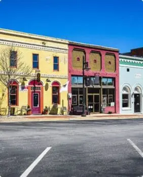 colorful brick buildings on the street