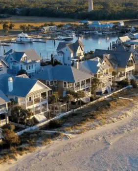 aerial view of large houses on beach