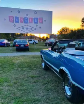 vintage car at drive-in theater