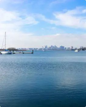 view of water with city in distance