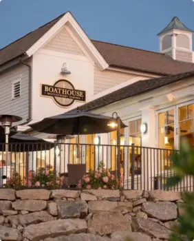 boat house waterfront dining outside view