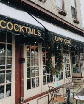 outside of coffee shop in winter