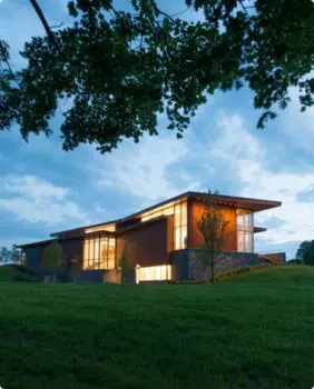 shelburne museum lit up at dusk