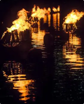 water with fire pits in it