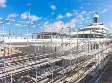 scaffolding next to a yacht being worked on