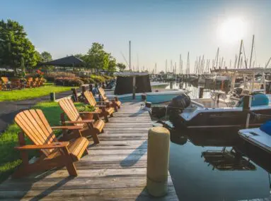 brown chairs on a dock