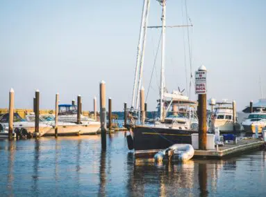 On the water shot with boats docked