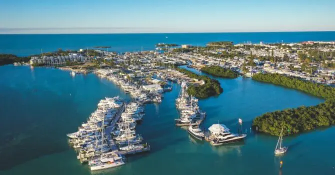 marina on very blue water on sunny day