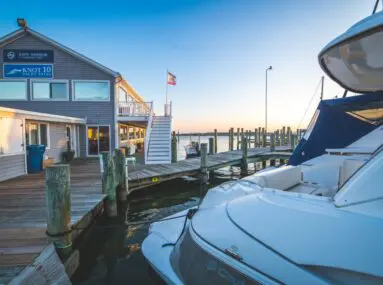 Dock with marina facility and a boat