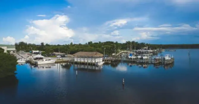 marina with calm water on cloudy day