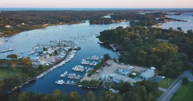 view of lake with boats and trees