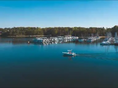 boat cruising across the lake