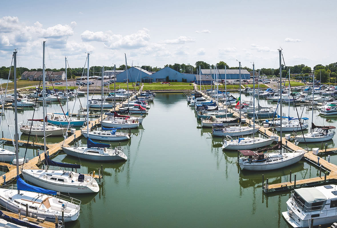Boats docked at marina