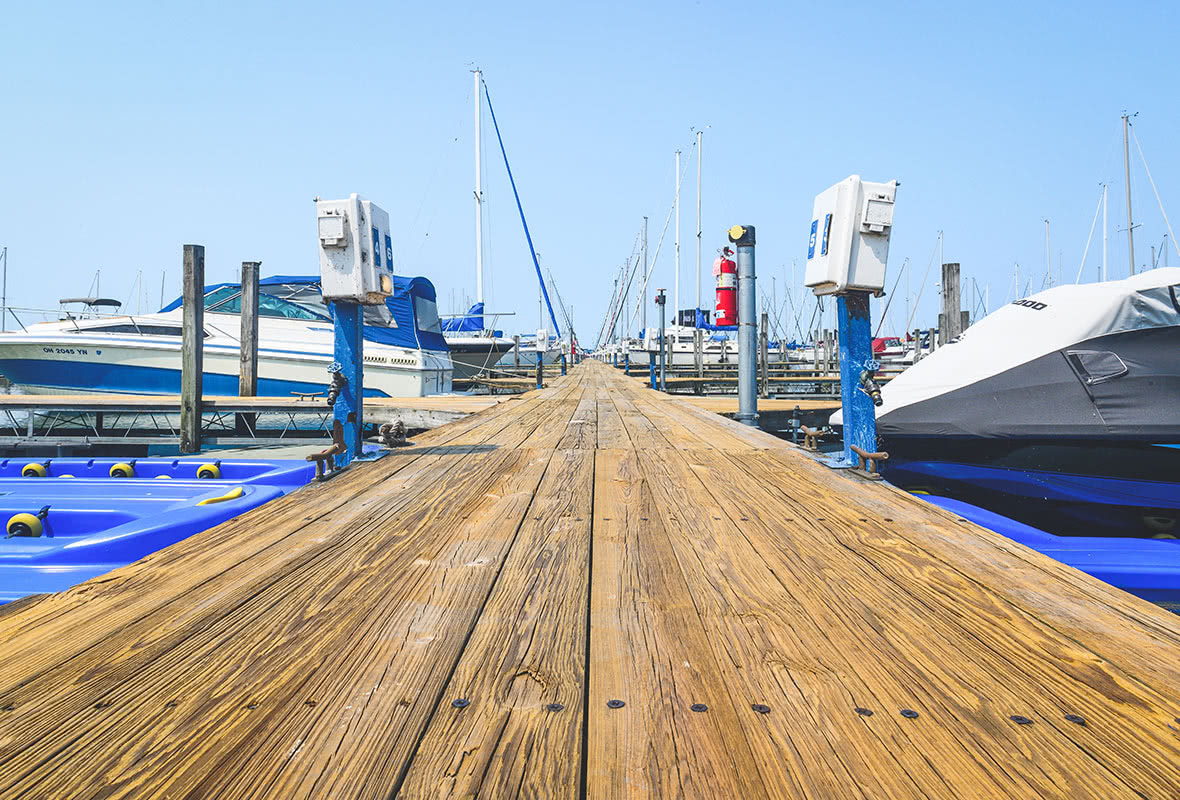 Boats docked at marina
