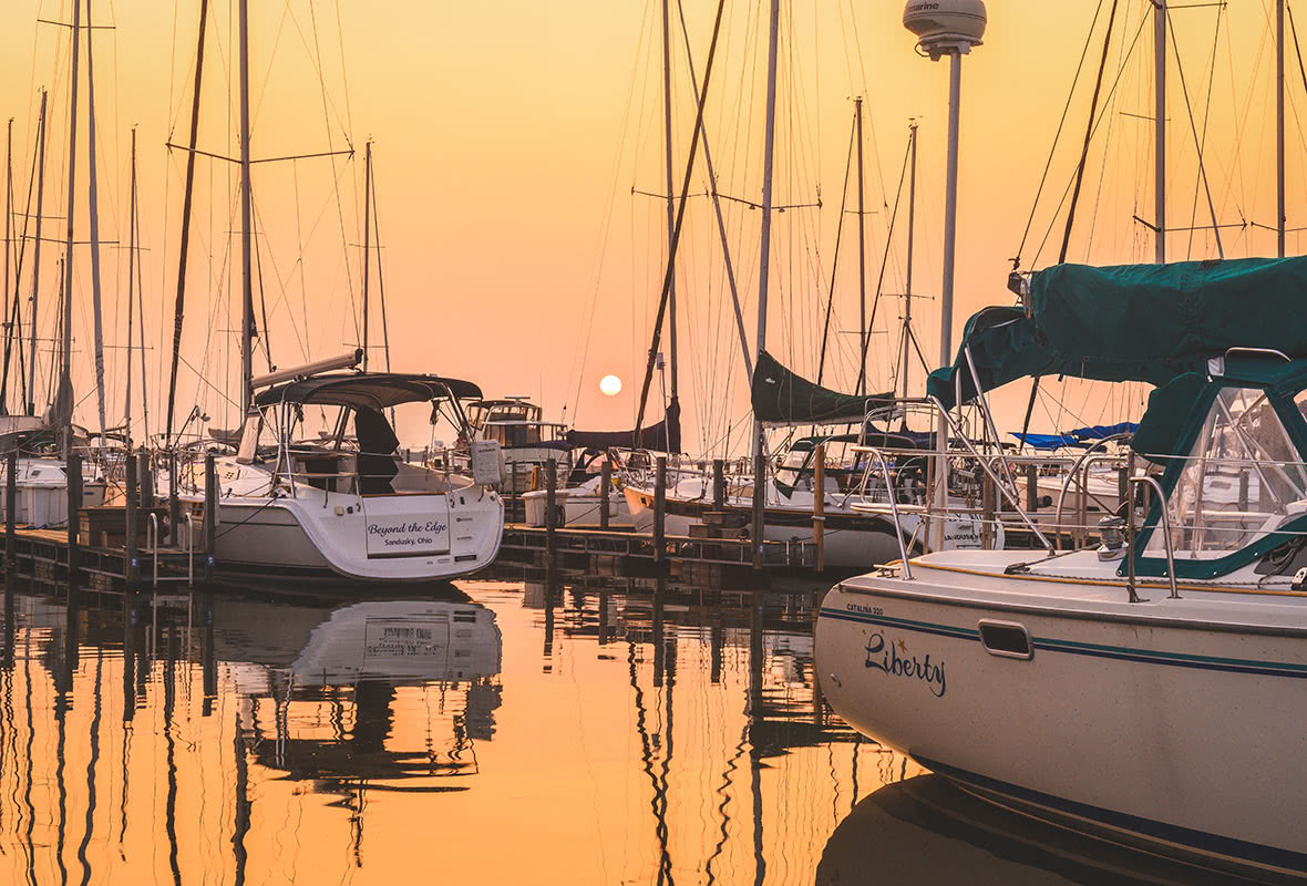Boats docked at marina