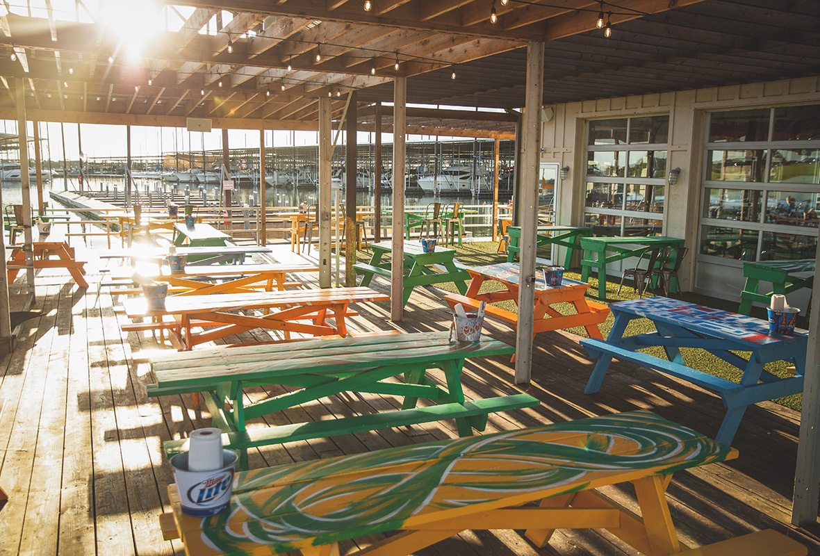 Picnic tables at restaurant