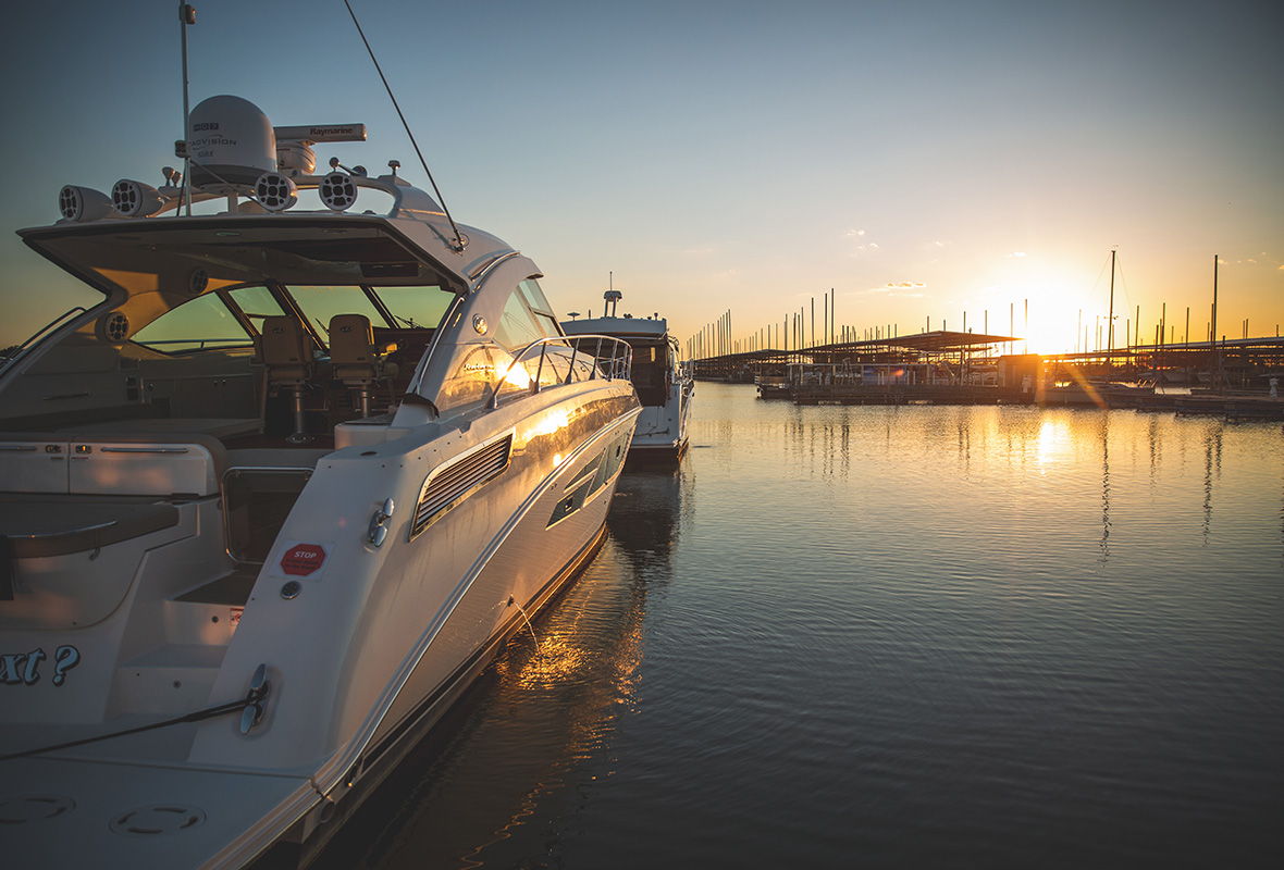 View of a boat with sunset in background
