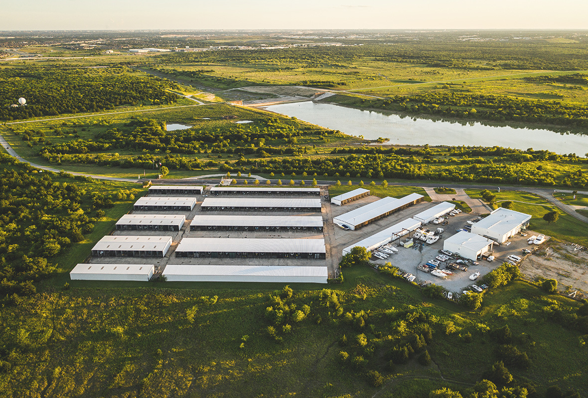 Aerial shot of the storage area of the marina