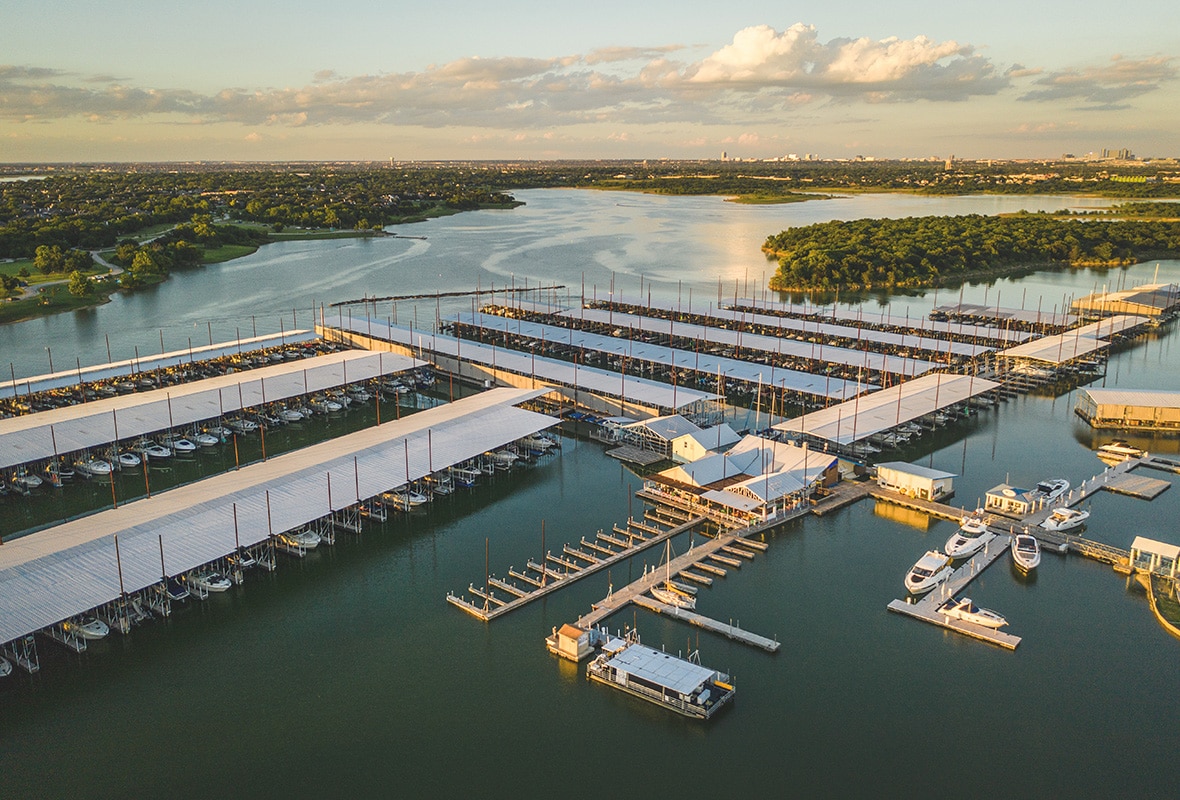 Aerial shot of the marina