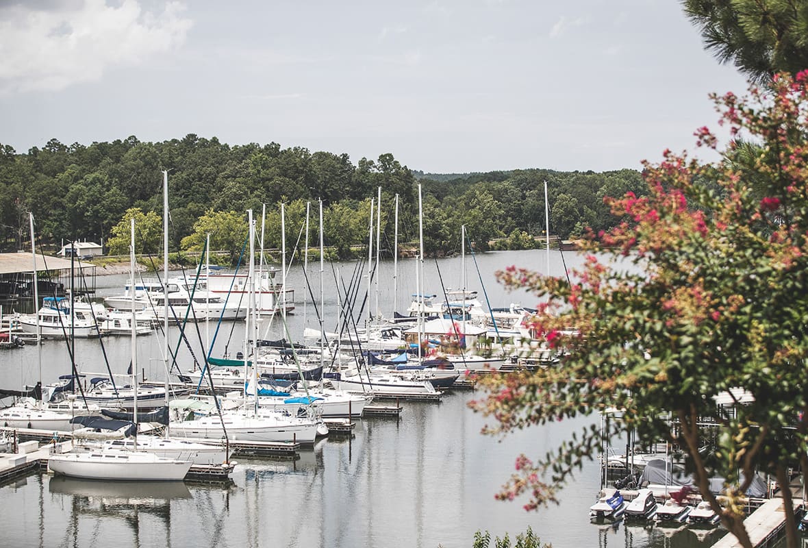 Boats docked at uncovered slips