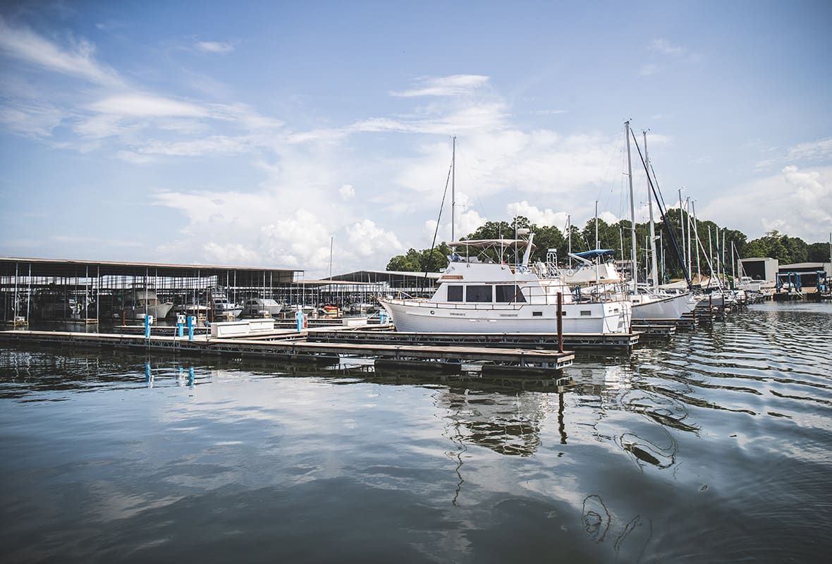 Covered and uncovered slips at marina