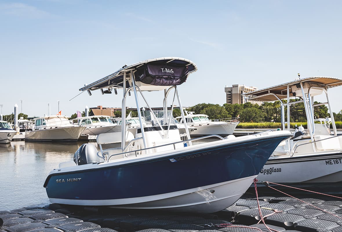 Boat docked at marina