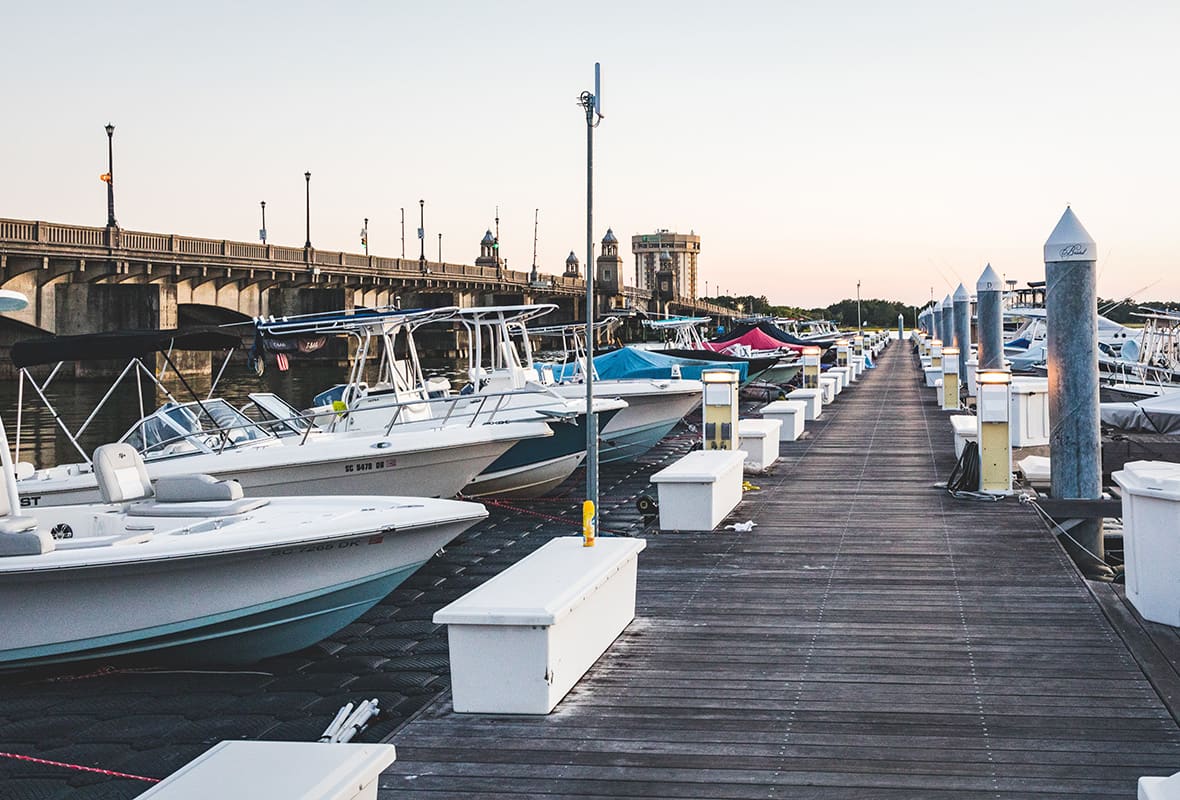 Boats docked at marina