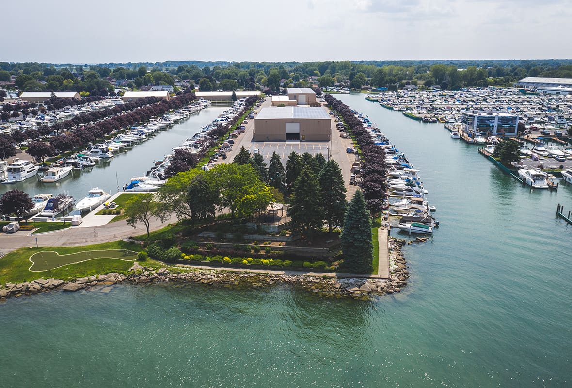 Aerial view of marina