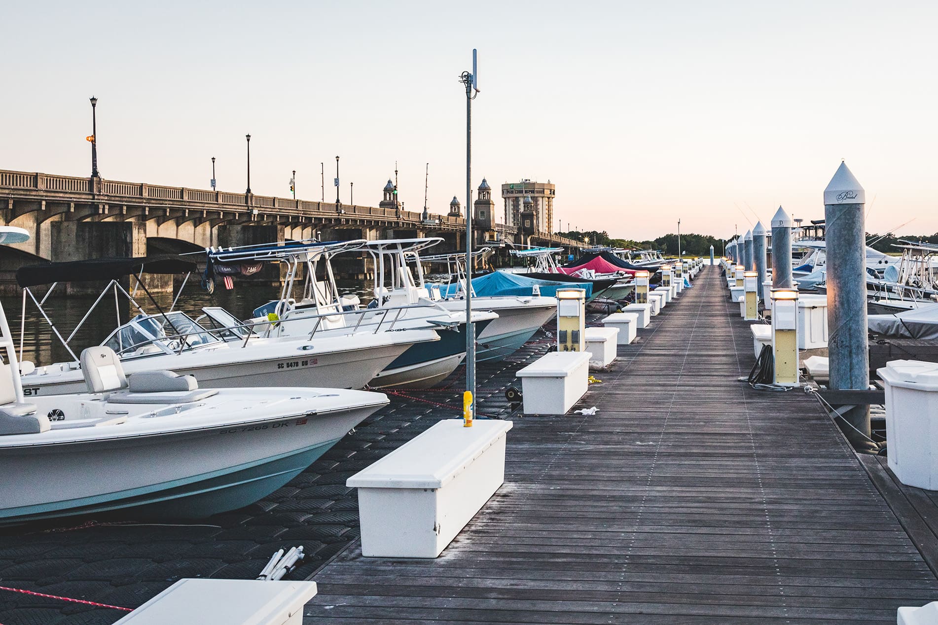 Boats docked at marina