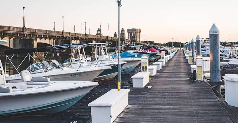 Boats docked at marina