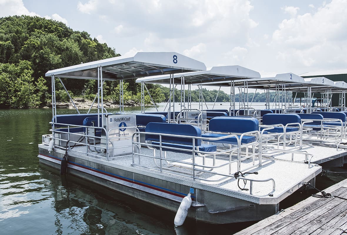 Pontoon boats at marina