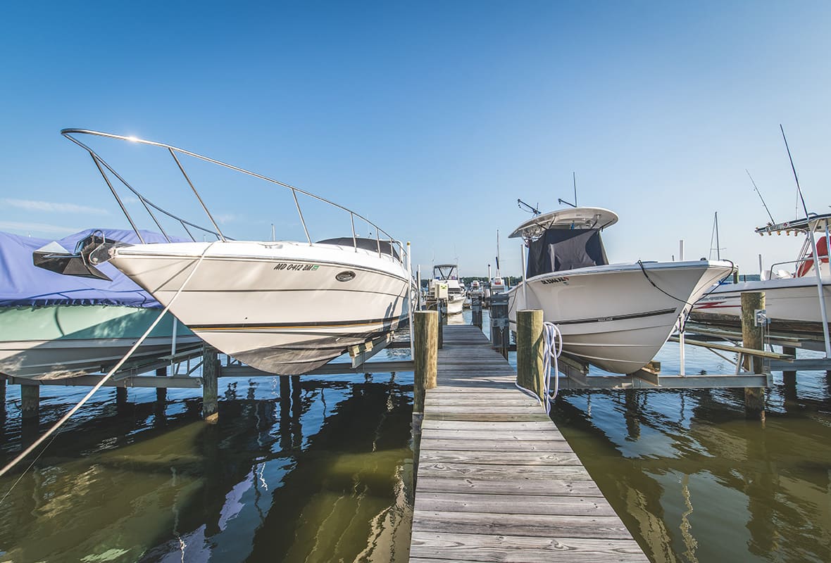 Boats docked at marina
