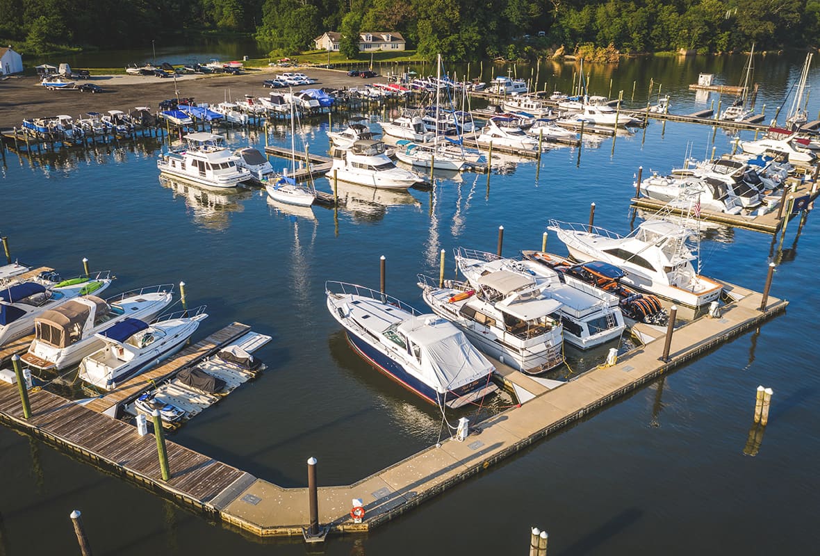 Aerial view of marina