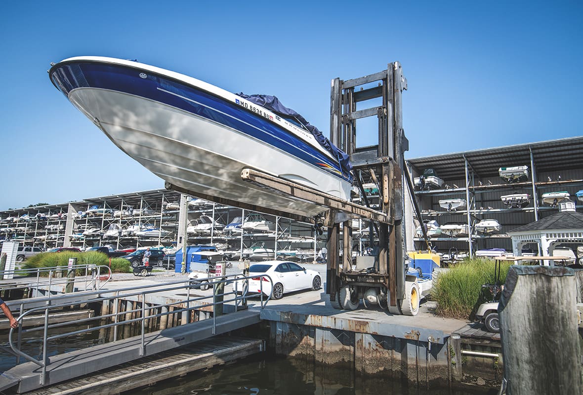 Boat being brought down from storage