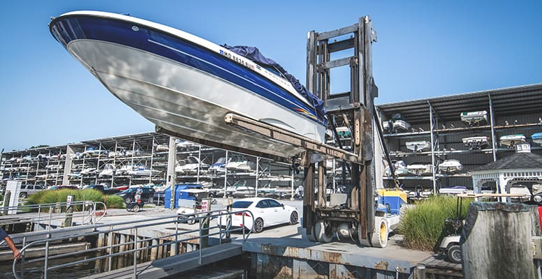 Boat being brought down from storage