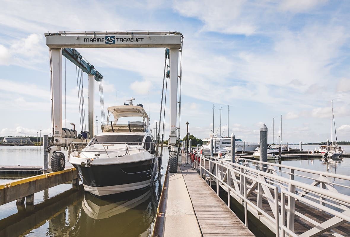 Boat being lifted into water