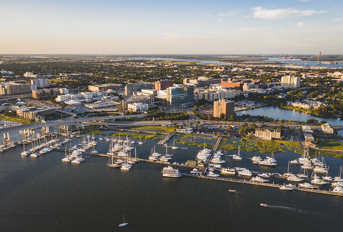 Aerial view of marina