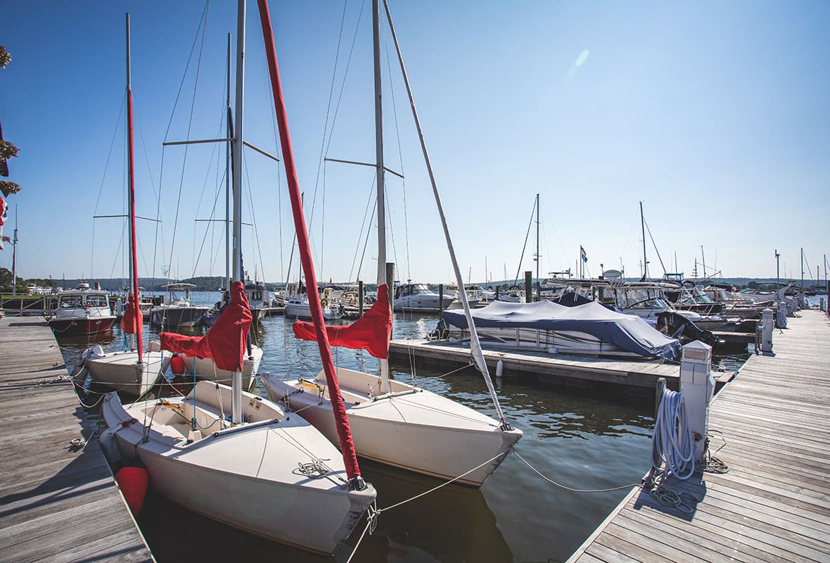 Boats docked at marina