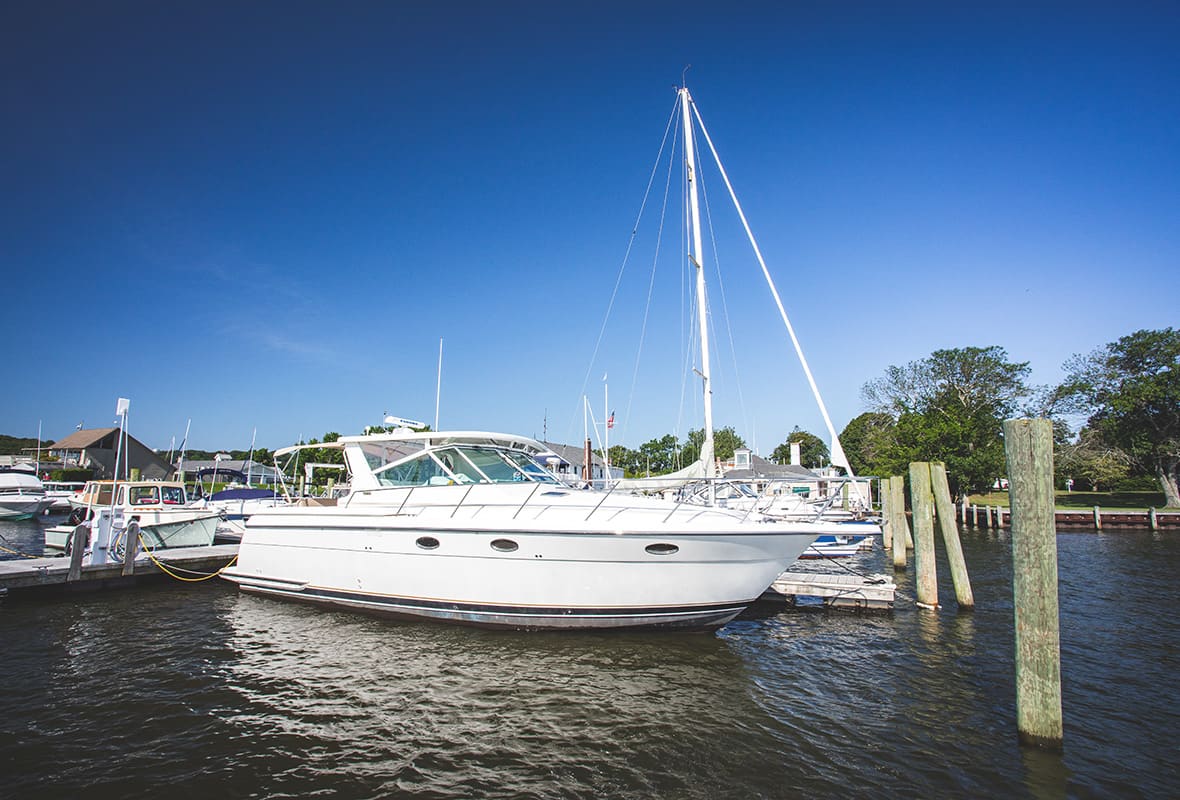 Boats docked at marina